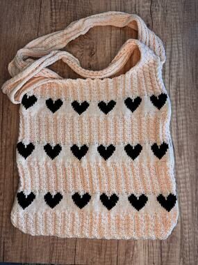 Knit Purse Black Heart Bag NEW FAST SHIP Travel Bag Boho Style Shoulder Bag